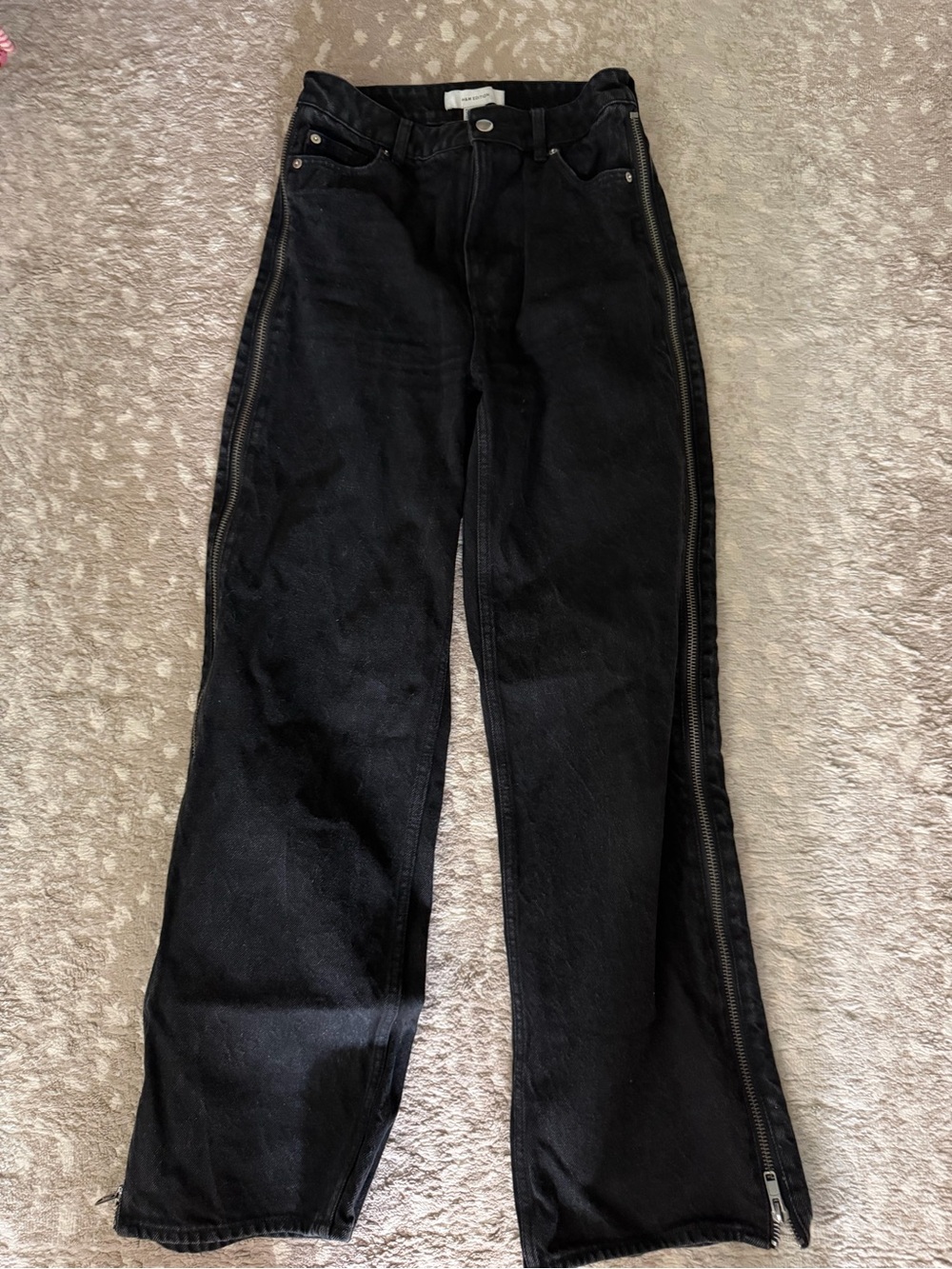 H&M Black High-Waist Straight Jeans with Side Zippers